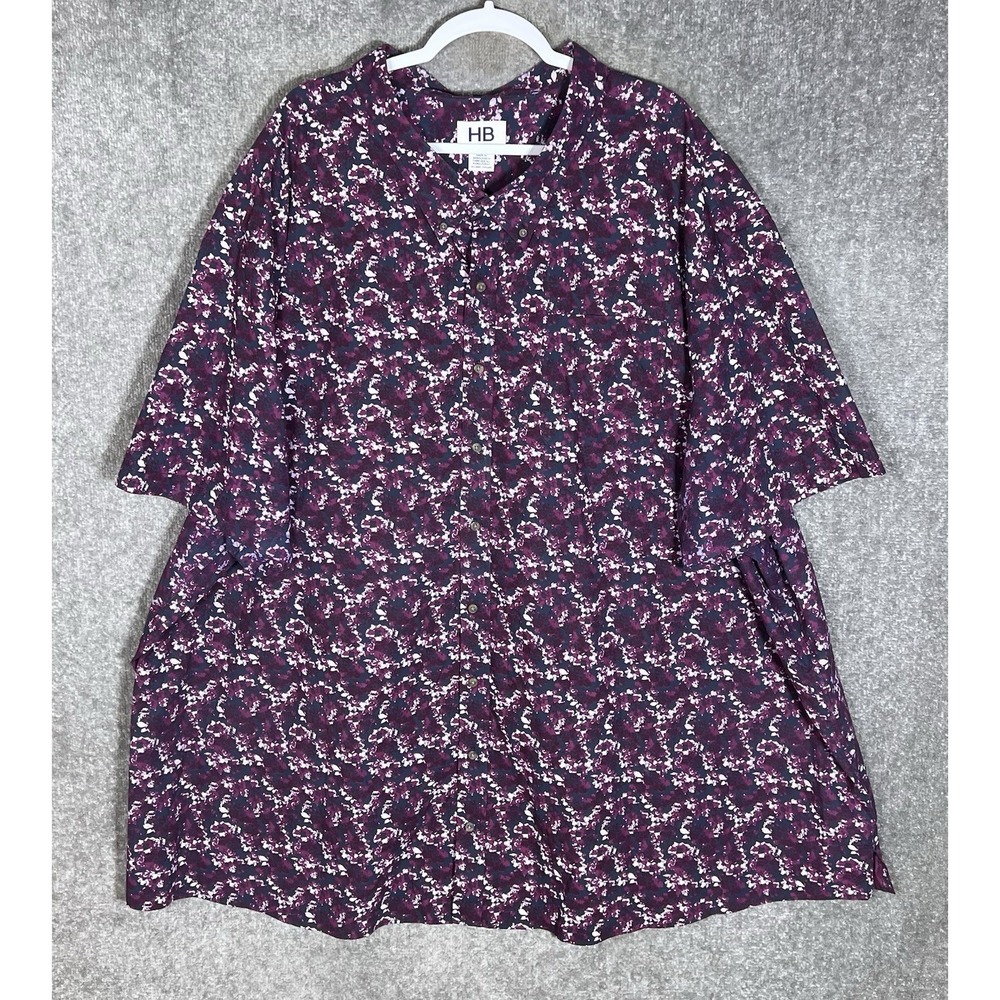HB Harbor Bay Button Down Shirt Mens Sz 6XL Wine Pink Gray Floral Camo Pocket